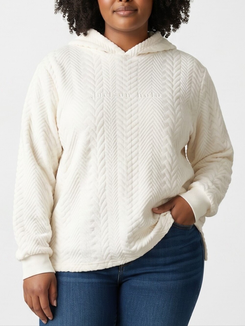 Jackson Hole Women's Cream Hooded Cable Knit Turtleneck Sweater